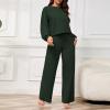 imagePINSV Womens 2 Piece Outfits Sweatsuit Crewneck Long Sleeve Tops Wide Leg Pants Lounge Set TracksuitGreen