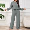 imagePINSV Womens 2 Piece Outfits Sweatsuit Crewneck Long Sleeve Tops Wide Leg Pants Lounge Set TracksuitGrey