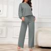 imagePINSV Womens 2 Piece Outfits Sweatsuit Crewneck Long Sleeve Tops Wide Leg Pants Lounge Set TracksuitGrey