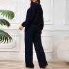 imagePINSV Womens 2 Piece Outfits Sweatsuit Crewneck Long Sleeve Tops Wide Leg Pants Lounge Set TracksuitNavy Blue