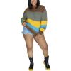 imagePINSV Womens Color Block Knit Sweaters Casual Crewneck Long Sleeve Loose Fit Pullover Sweater TopsBrown Grey
