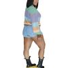 imagePINSV Womens Color Block Knit Sweaters Casual Crewneck Long Sleeve Loose Fit Pullover Sweater TopsGreen Purple