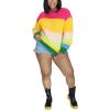 imagePINSV Womens Color Block Knit Sweaters Casual Crewneck Long Sleeve Loose Fit Pullover Sweater TopsPink Yellow