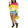 imagePINSV Womens Color Block Knit Sweaters Casual Crewneck Long Sleeve Loose Fit Pullover Sweater TopsPink Yellow