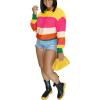 imagePINSV Womens Color Block Knit Sweaters Casual Crewneck Long Sleeve Loose Fit Pullover Sweater TopsYellow Pink