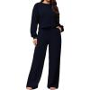 imagePINSV Womens 2 Piece Outfits Sweatsuit Crewneck Long Sleeve Tops Wide Leg Pants Lounge Set TracksuitNavy Blue