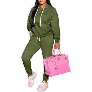imagePINSV Sweatsuits Women 2 Piece Outfits Casual Jogging Suits Long Sleeve Hoodie Sweatpants Two Piece Tracksuits SetsArmy Green