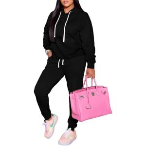 imagePINSV Sweatsuits Women 2 Piece Outfits Casual Jogging Suits Long Sleeve Hoodie Sweatpants Two Piece Tracksuits SetsBlack