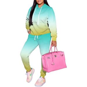imagePINSV Sweatsuits Women 2 Piece Outfits Casual Jogging Suits Long Sleeve Hoodie Sweatpants Two Piece Tracksuits SetsBlue Green Gradient