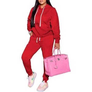 imagePINSV Sweatsuits Women 2 Piece Outfits Casual Jogging Suits Long Sleeve Hoodie Sweatpants Two Piece Tracksuits SetsBright Red