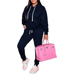 imagePINSV Sweatsuits Women 2 Piece Outfits Casual Jogging Suits Long Sleeve Hoodie Sweatpants Two Piece Tracksuits SetsDark Blue