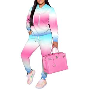 imagePINSV Sweatsuits Women 2 Piece Outfits Casual Jogging Suits Long Sleeve Hoodie Sweatpants Two Piece Tracksuits SetsPink Blue Gradient