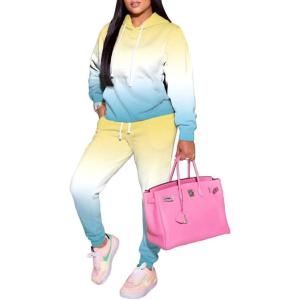 imagePINSV Sweatsuits Women 2 Piece Outfits Casual Jogging Suits Long Sleeve Hoodie Sweatpants Two Piece Tracksuits SetsYellow Blue Gradient