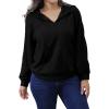 imagePINSV Women Quarter Zip Hoodie Sweatshirt Basic Long Sleeve Pullover Loose Fit Half Zipper SweatshirtsBlack