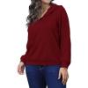 imagePINSV Women Quarter Zip Hoodie Sweatshirt Basic Long Sleeve Pullover Loose Fit Half Zipper SweatshirtsWine Red