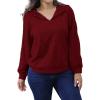 imagePINSV Women Quarter Zip Hoodie Sweatshirt Basic Long Sleeve Pullover Loose Fit Half Zipper SweatshirtsWine Red