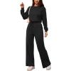 imagePINSV Womens 2 Piece Outfits Sweatsuit Set Long Sleeve Crop Top Drawstring Wide Leg Pants with Pockets TracksuitsBlack
