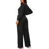 imagePINSV Womens 2 Piece Outfits Sweatsuit Set Long Sleeve Crop Top Drawstring Wide Leg Pants with Pockets TracksuitsBlack