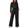 imagePINSV Womens 2 Piece Outfits Sweatsuit Set Long Sleeve Crop Top Drawstring Wide Leg Pants with Pockets TracksuitsBlack