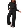 imagePINSV Womens 2 Piece Outfits Sweatsuit Set Long Sleeve Crop Top Drawstring Wide Leg Pants with Pockets TracksuitsBlack