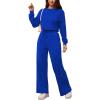 imagePINSV Womens 2 Piece Outfits Sweatsuit Set Long Sleeve Crop Top Drawstring Wide Leg Pants with Pockets TracksuitsBlue
