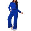 imagePINSV Womens 2 Piece Outfits Sweatsuit Set Long Sleeve Crop Top Drawstring Wide Leg Pants with Pockets TracksuitsBlue