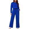 imagePINSV Womens 2 Piece Outfits Sweatsuit Set Long Sleeve Crop Top Drawstring Wide Leg Pants with Pockets TracksuitsBlue