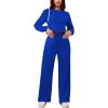 imagePINSV Womens 2 Piece Outfits Sweatsuit Set Long Sleeve Crop Top Drawstring Wide Leg Pants with Pockets TracksuitsBlue