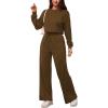imagePINSV Womens 2 Piece Outfits Sweatsuit Set Long Sleeve Crop Top Drawstring Wide Leg Pants with Pockets TracksuitsBrown