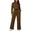 imagePINSV Womens 2 Piece Outfits Sweatsuit Set Long Sleeve Crop Top Drawstring Wide Leg Pants with Pockets TracksuitsBrown