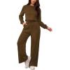 imagePINSV Womens 2 Piece Outfits Sweatsuit Set Long Sleeve Crop Top Drawstring Wide Leg Pants with Pockets TracksuitsBrown