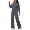 imagePINSV Womens 2 Piece Outfits Sweatsuit Set Long Sleeve Crop Top Drawstring Wide Leg Pants with Pockets TracksuitsGrey