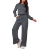imagePINSV Womens 2 Piece Outfits Sweatsuit Set Long Sleeve Crop Top Drawstring Wide Leg Pants with Pockets TracksuitsGrey