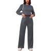 imagePINSV Womens 2 Piece Outfits Sweatsuit Set Long Sleeve Crop Top Drawstring Wide Leg Pants with Pockets TracksuitsGrey