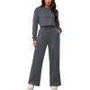 imagePINSV Womens 2 Piece Outfits Sweatsuit Set Long Sleeve Crop Top Drawstring Wide Leg Pants with Pockets TracksuitsGrey