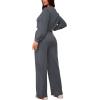 imagePINSV Womens 2 Piece Outfits Sweatsuit Set Long Sleeve Crop Top Drawstring Wide Leg Pants with Pockets TracksuitsGrey