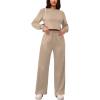 imagePINSV Womens 2 Piece Outfits Sweatsuit Set Long Sleeve Crop Top Drawstring Wide Leg Pants with Pockets TracksuitsKhaki