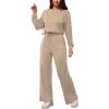 imagePINSV Womens 2 Piece Outfits Sweatsuit Set Long Sleeve Crop Top Drawstring Wide Leg Pants with Pockets TracksuitsKhaki