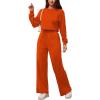 imagePINSV Womens 2 Piece Outfits Sweatsuit Set Long Sleeve Crop Top Drawstring Wide Leg Pants with Pockets TracksuitsOrange