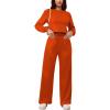 imagePINSV Womens 2 Piece Outfits Sweatsuit Set Long Sleeve Crop Top Drawstring Wide Leg Pants with Pockets TracksuitsOrange