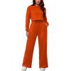 imagePINSV Womens 2 Piece Outfits Sweatsuit Set Long Sleeve Crop Top Drawstring Wide Leg Pants with Pockets TracksuitsOrange