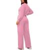 imagePINSV Womens 2 Piece Outfits Sweatsuit Set Long Sleeve Crop Top Drawstring Wide Leg Pants with Pockets TracksuitsPink