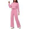 imagePINSV Womens 2 Piece Outfits Sweatsuit Set Long Sleeve Crop Top Drawstring Wide Leg Pants with Pockets TracksuitsPink