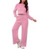 imagePINSV Womens 2 Piece Outfits Sweatsuit Set Long Sleeve Crop Top Drawstring Wide Leg Pants with Pockets TracksuitsPink