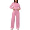 imagePINSV Womens 2 Piece Outfits Sweatsuit Set Long Sleeve Crop Top Drawstring Wide Leg Pants with Pockets TracksuitsPink