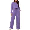 imagePINSV Womens 2 Piece Outfits Sweatsuit Set Long Sleeve Crop Top Drawstring Wide Leg Pants with Pockets TracksuitsPurple
