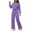 imagePINSV Womens 2 Piece Outfits Sweatsuit Set Long Sleeve Crop Top Drawstring Wide Leg Pants with Pockets TracksuitsPurple