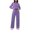 imagePINSV Womens 2 Piece Outfits Sweatsuit Set Long Sleeve Crop Top Drawstring Wide Leg Pants with Pockets TracksuitsPurple
