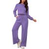 imagePINSV Womens 2 Piece Outfits Sweatsuit Set Long Sleeve Crop Top Drawstring Wide Leg Pants with Pockets TracksuitsPurple