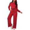 imagePINSV Womens 2 Piece Outfits Sweatsuit Set Long Sleeve Crop Top Drawstring Wide Leg Pants with Pockets TracksuitsRed